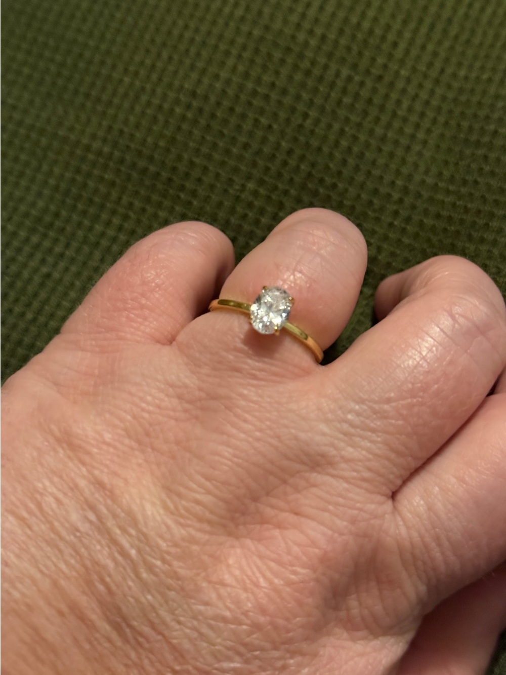 Gold Solitaire Oval Cubic Zirconia Ring - Classic Women's Jewelry